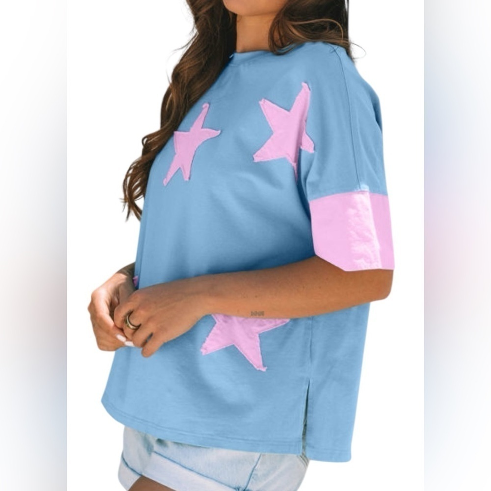 Blue and Pink Star Women's Top